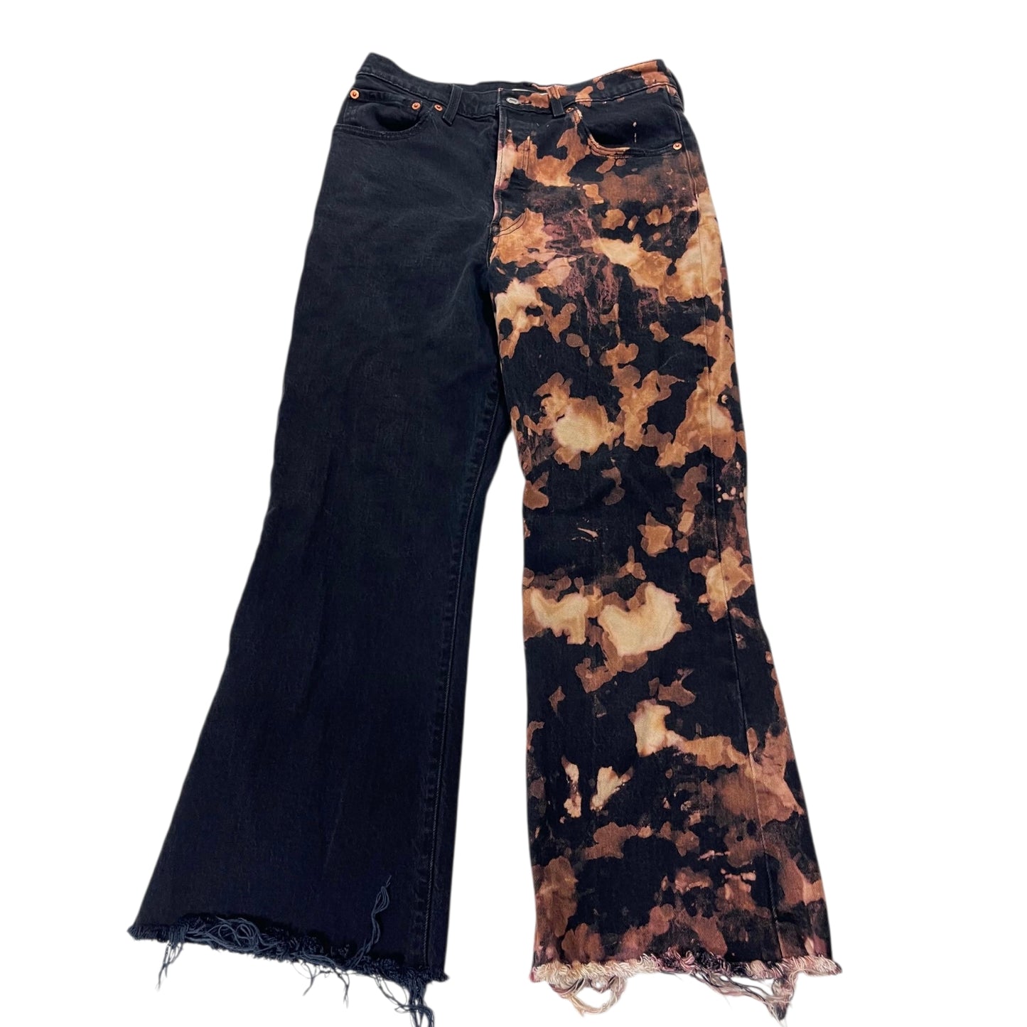 VINTAGE LEVI'S BLACK & BROWN TIE-DYE FLARE JEANS (30)
