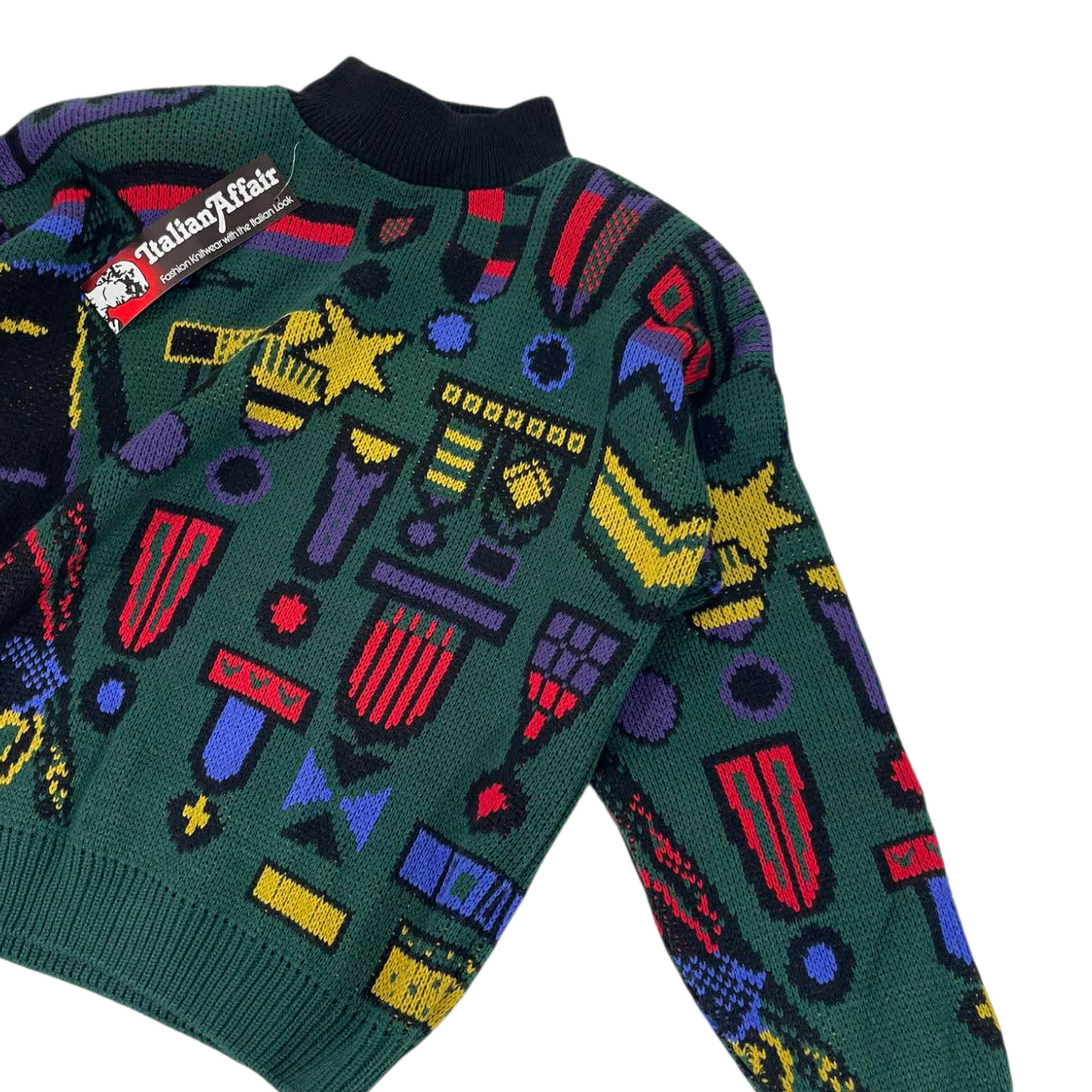 ITALIAN AFFAIR GREEN MULTI COLOURED SWEATER (S-M)