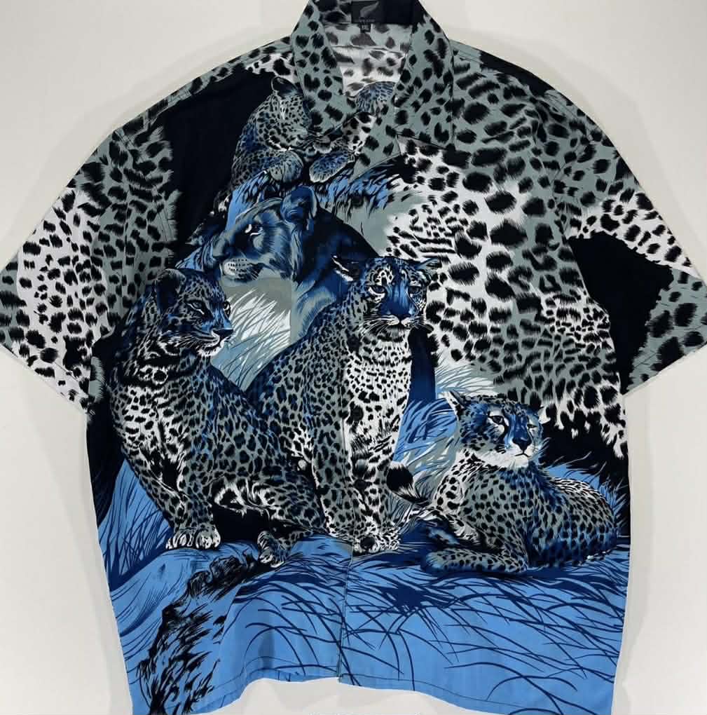 Y2K KIWILAND BLUE LEOPARD PRINT BUTTON UP SHIRT(XL-XXL)