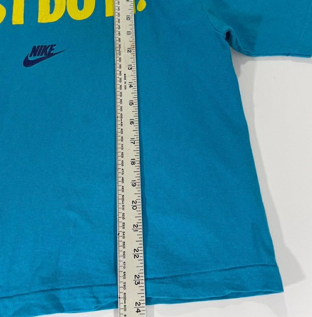 VINTAGE 90s CROPPED STYLE SINGLR STITCHED NIKE BLUE JUST DO IT TEE (M)