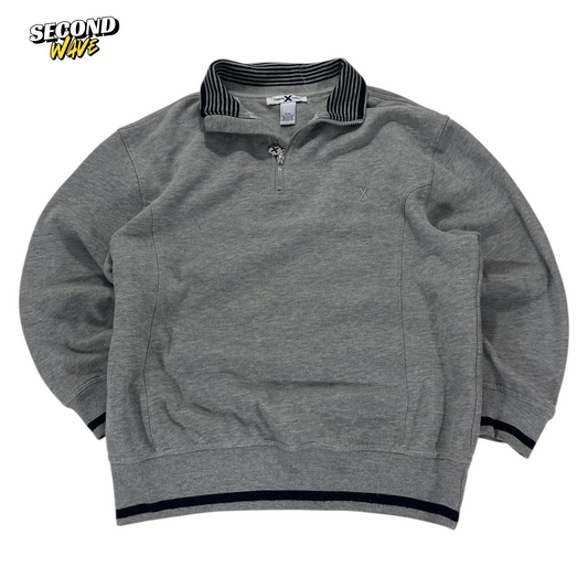 GREY QUARTER ZIP SWEATSHIRT WITH STRIPED AND EMBROIDERED LOGO (M)