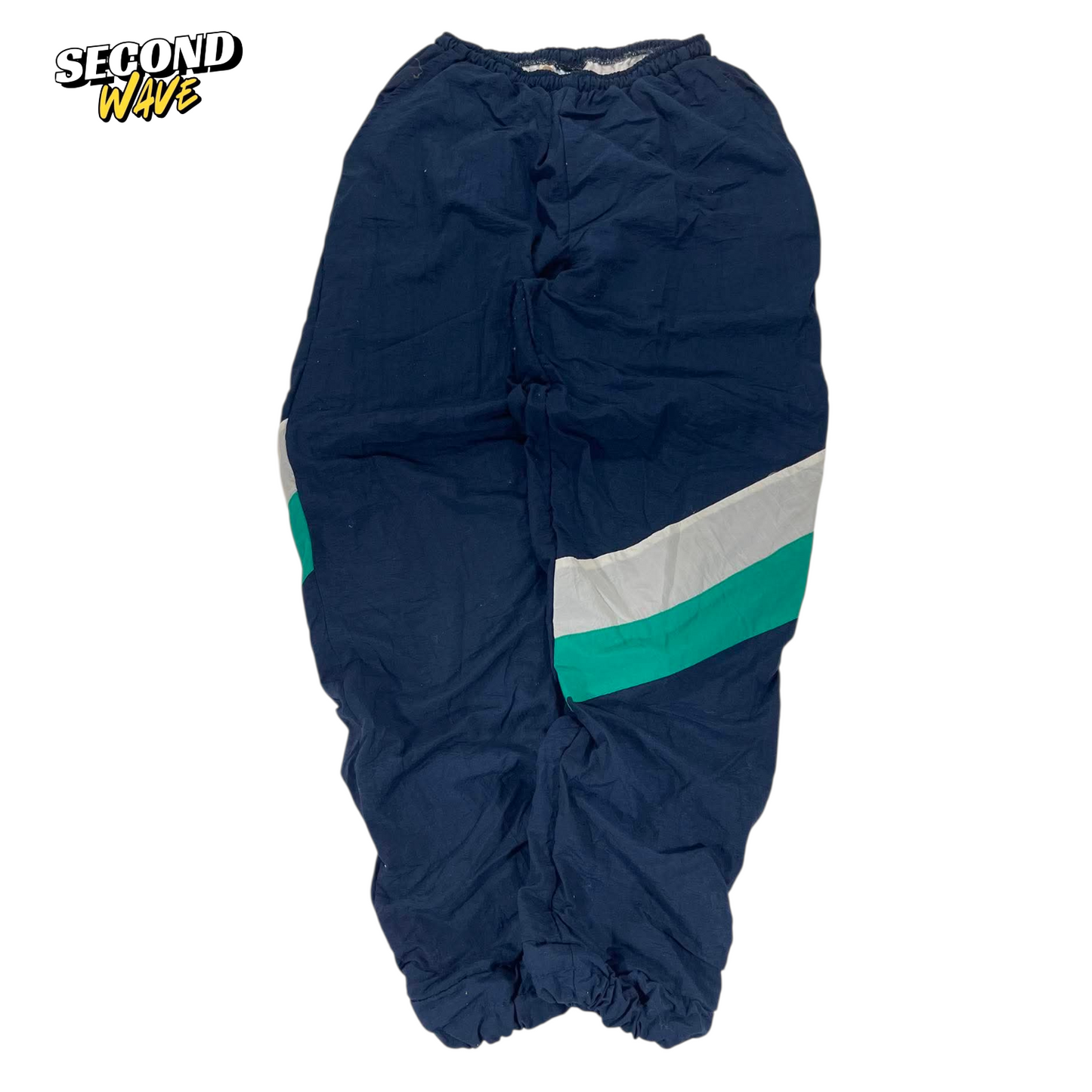 VINTAGE 90S MADE IN NZ TRACK PANTS WITH ELASTIC WAIST AND DRAWSTRING (M)