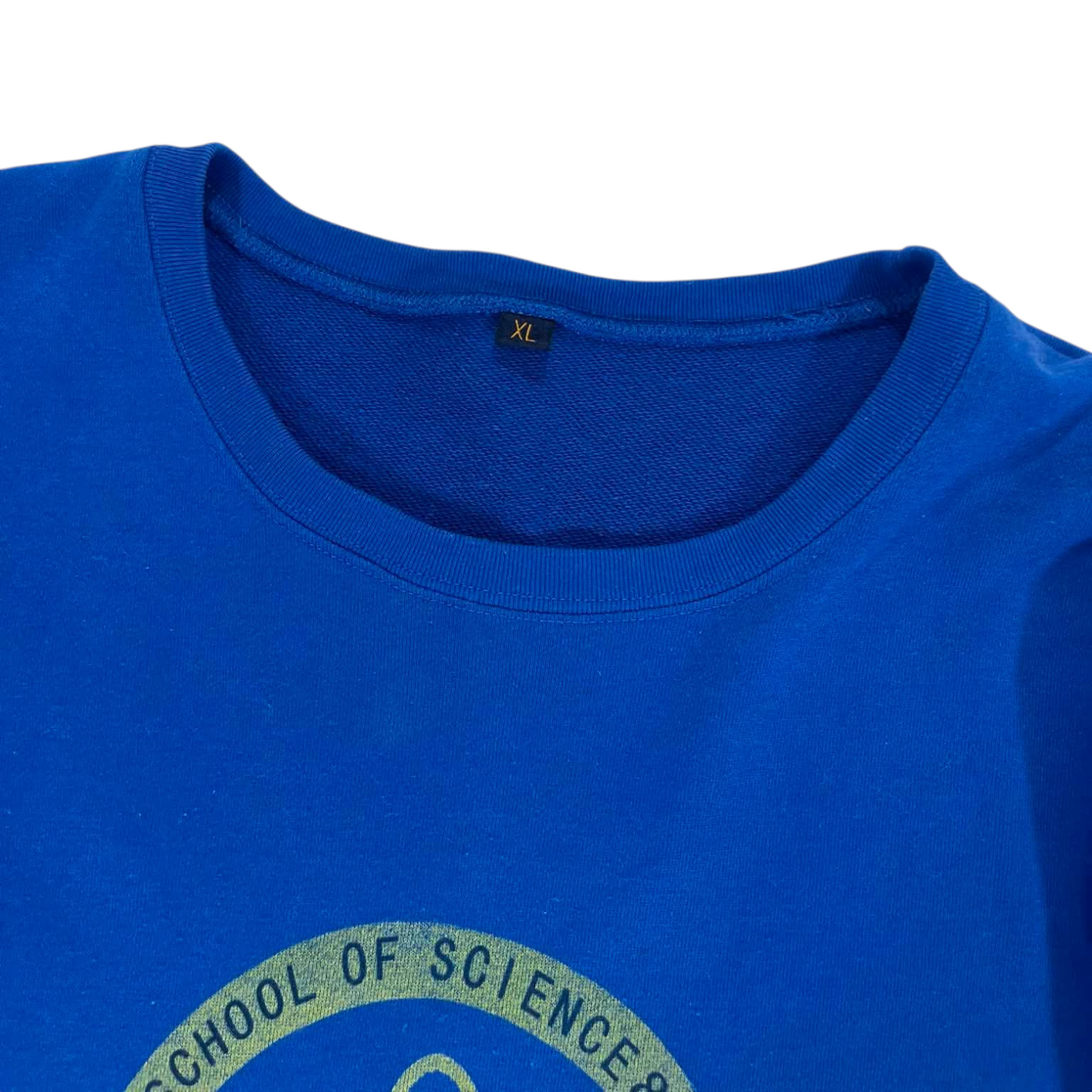 VINTAGE SCIENCE AND TECHNOLOGY BLUE CREWNECK SWEATSHIRT WITH GREEN LOGO (L)