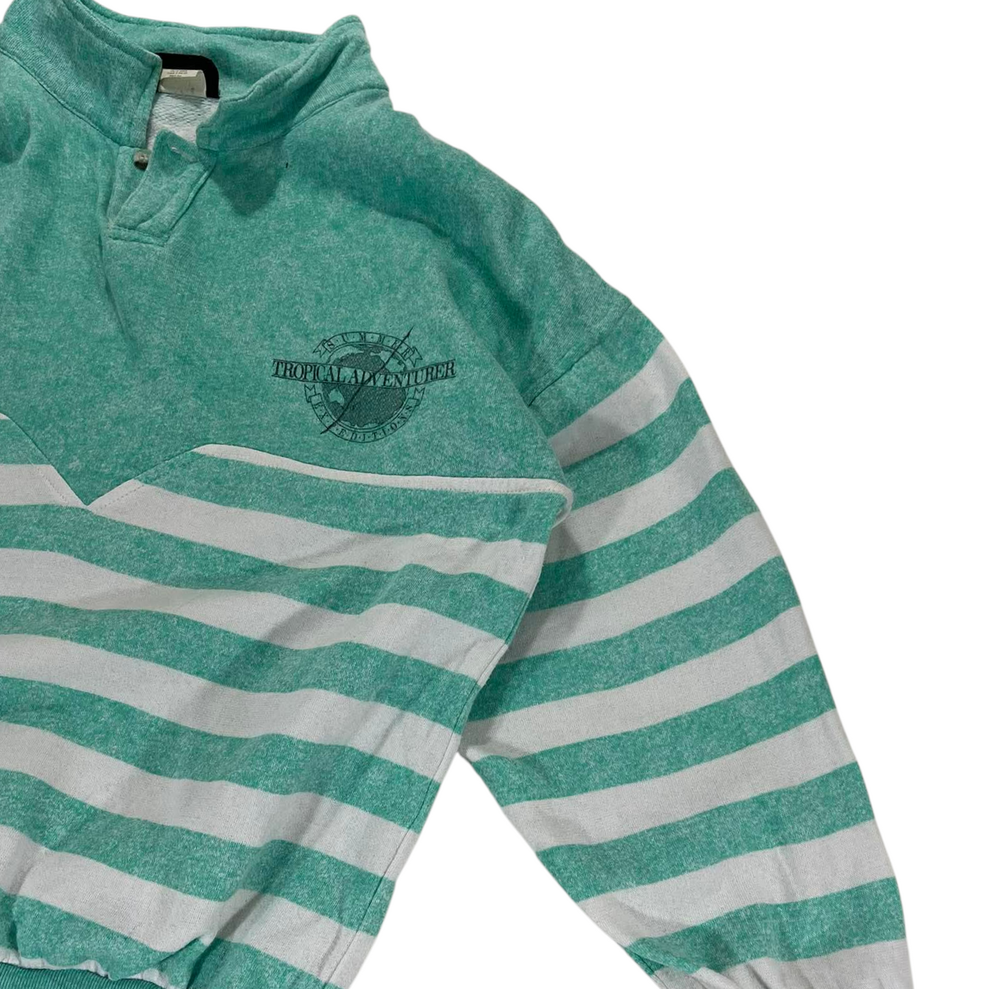 90s GREEN STRIPED QUARTER ZIP SWEATSHIRT (M)