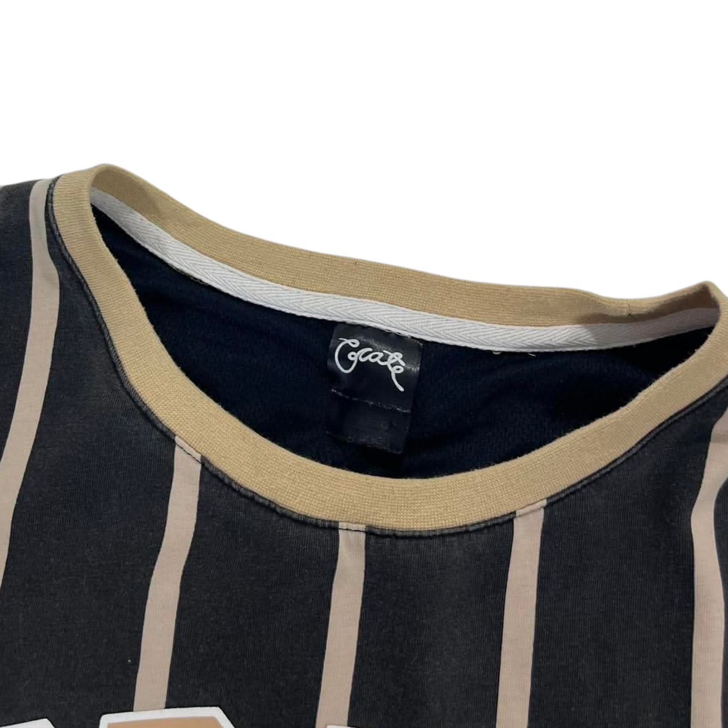 CRATE BLACK AND TAN STRIPED T-SHIRT (L)