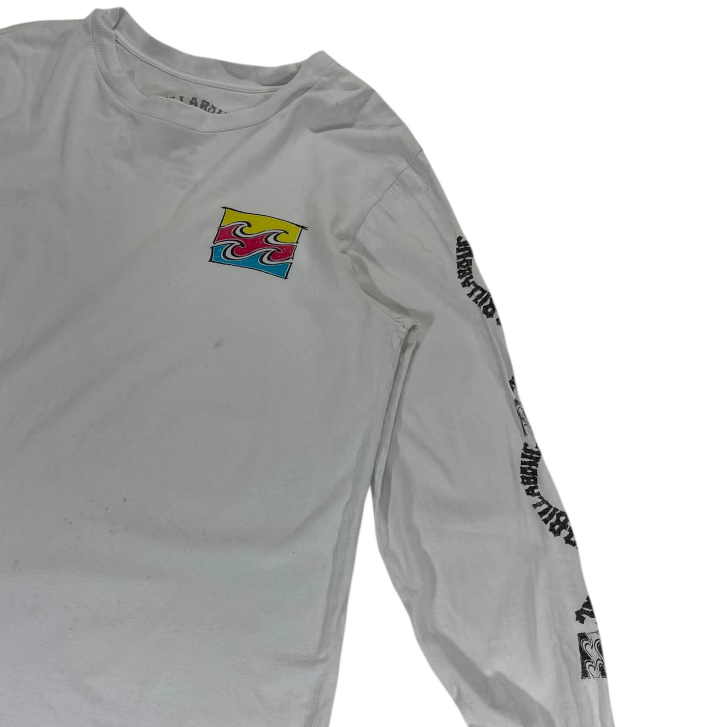 BILLABONG WHITE LONG SLEEVE SHIRT WITH WAVE DESIGN (S-M)
