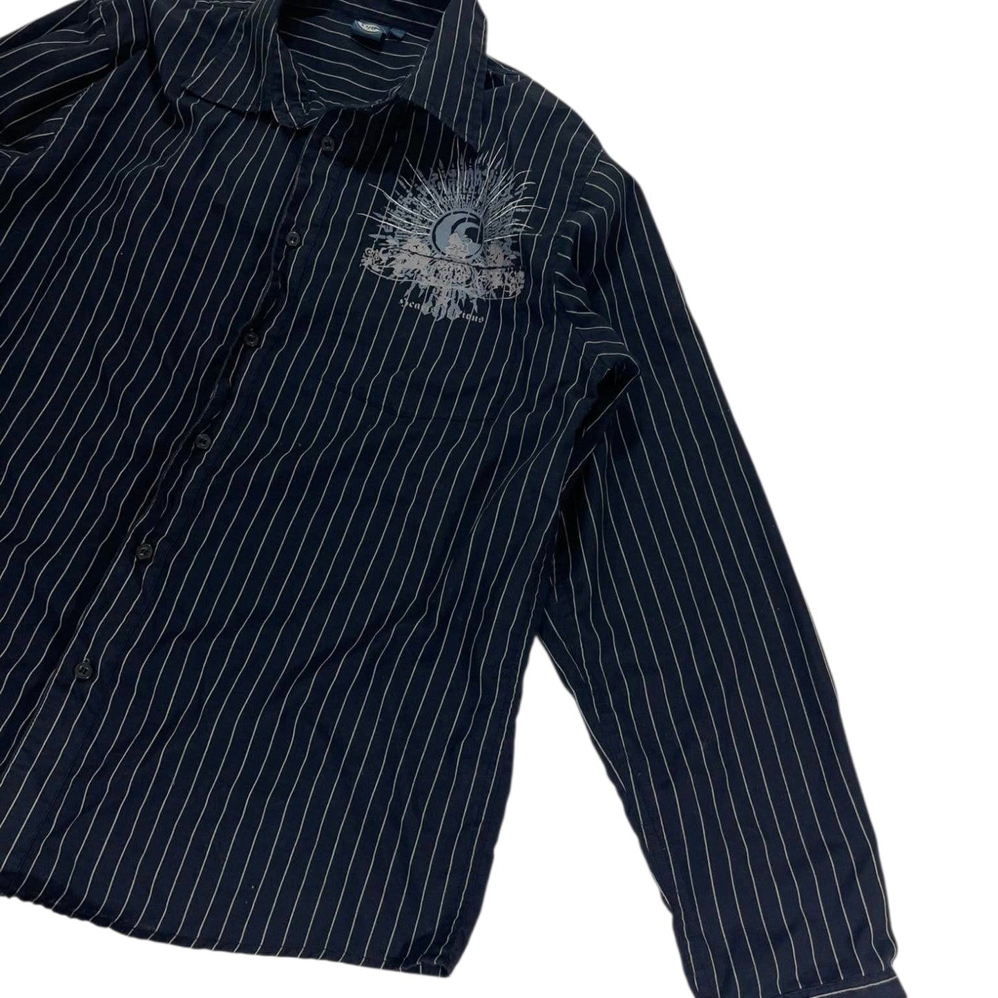 Y2K STRIPED BUTTON UP SHIRT (M)