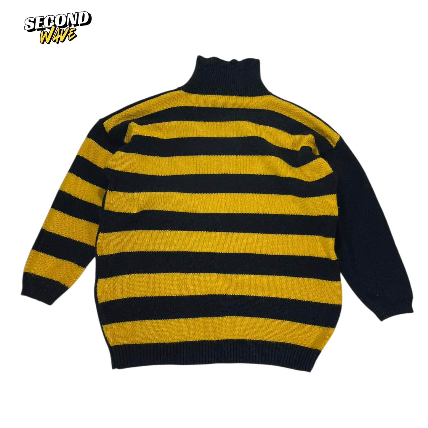 VINTAGE YELLOW AND BLACK STRIPED TURTLENECK SWEATER (L)