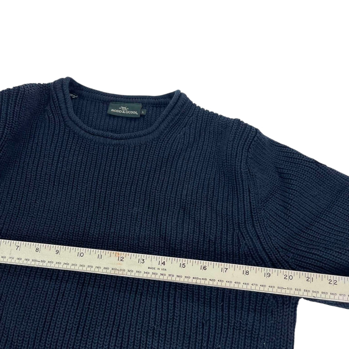VINTAGE RODD & GUNN NAVY BLUE KNIT JUMPER (L)