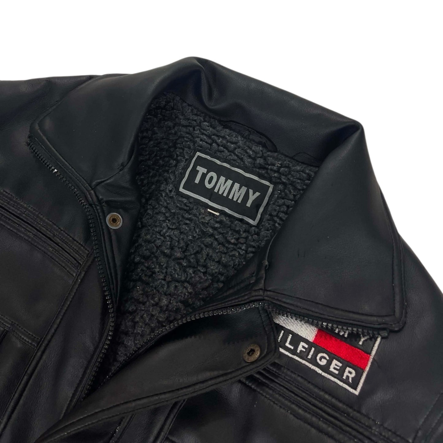 VINTAGE BL TOMMY HILFIGER BLACK LEATHER JACKET (S)