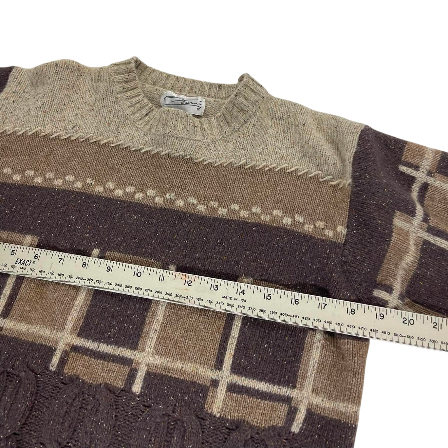 90S BROWN & TAN PLAID KNIT SWEATER (M)