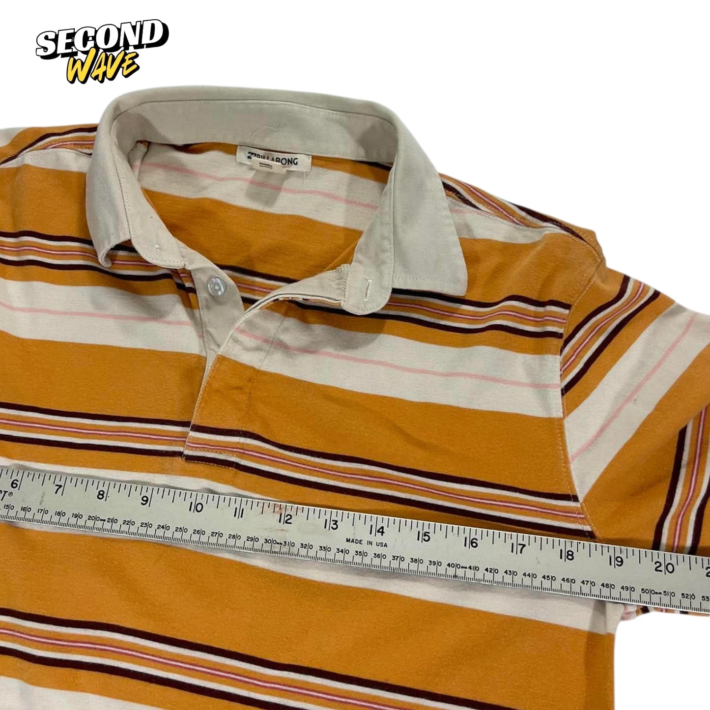 100% COTTON BILLABONG ORANGE STRIPED POLO LONG SLEEVE (S)