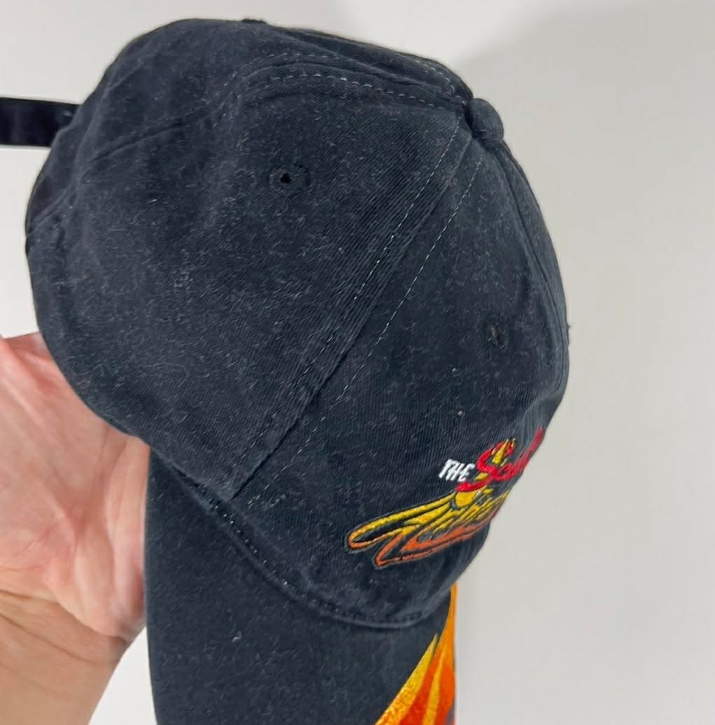 VINTAGE SCHAEFFER ADVANTAGE BLACK FLAME EMBROIDERED BASEBALL CAP