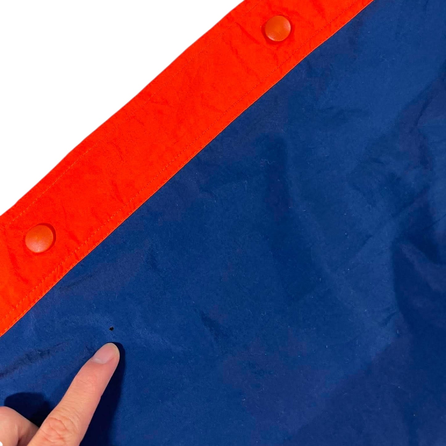 VINTAGE NIKE NAVY BLUE AND ORANGE SNAP ON TRACK PANTS (L)