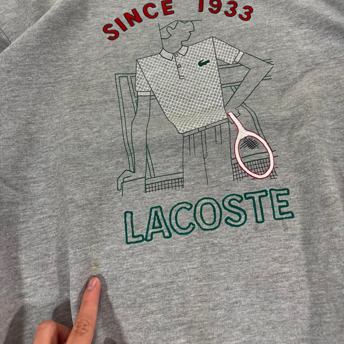 VINTAGE LACOSTE GREY SWEATSHIRT WITH EMBROIDERED GRAPHIC (M)