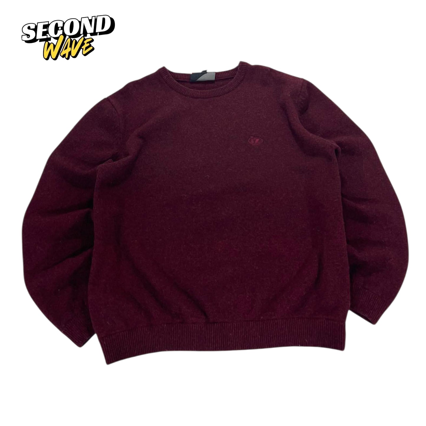 VINTAGE 90S 100% LAMB WOOL BURGUNDY CREWNECK (M)