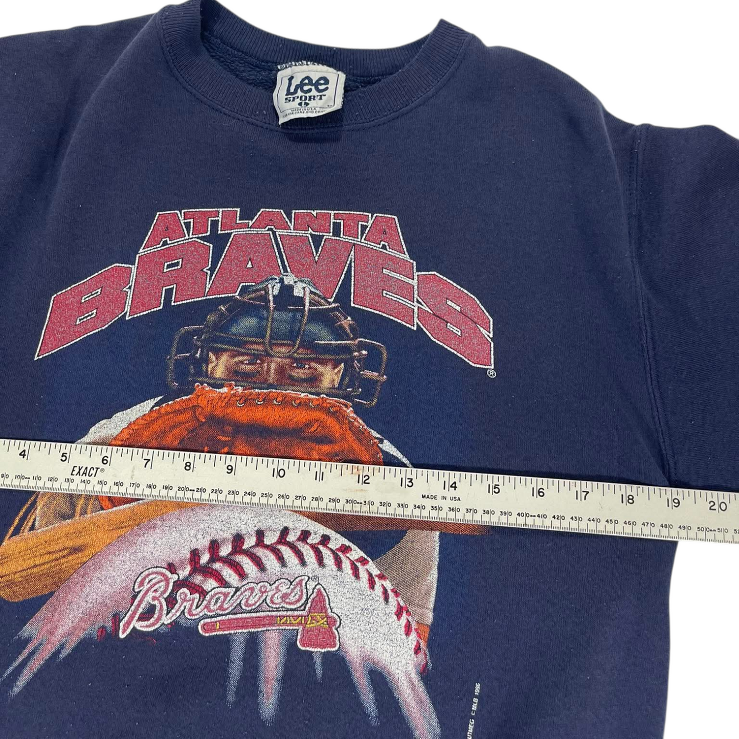 VINTAGE LEE SPORT ATLANTA BRAVES NAVY CREWNECK SWEATSHIRT (M)