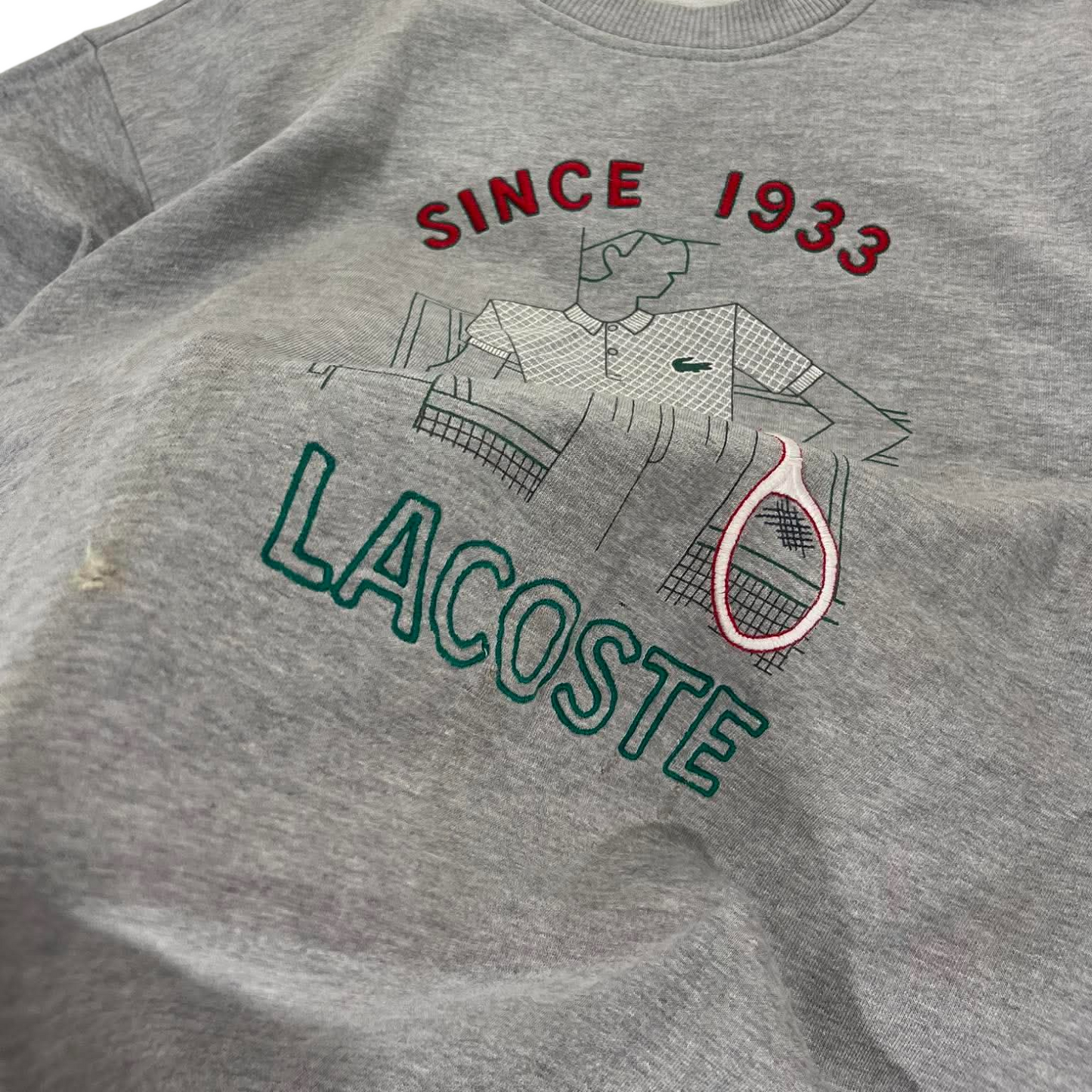 VINTAGE LACOSTE GREY SWEATSHIRT WITH EMBROIDERED GRAPHIC (M)