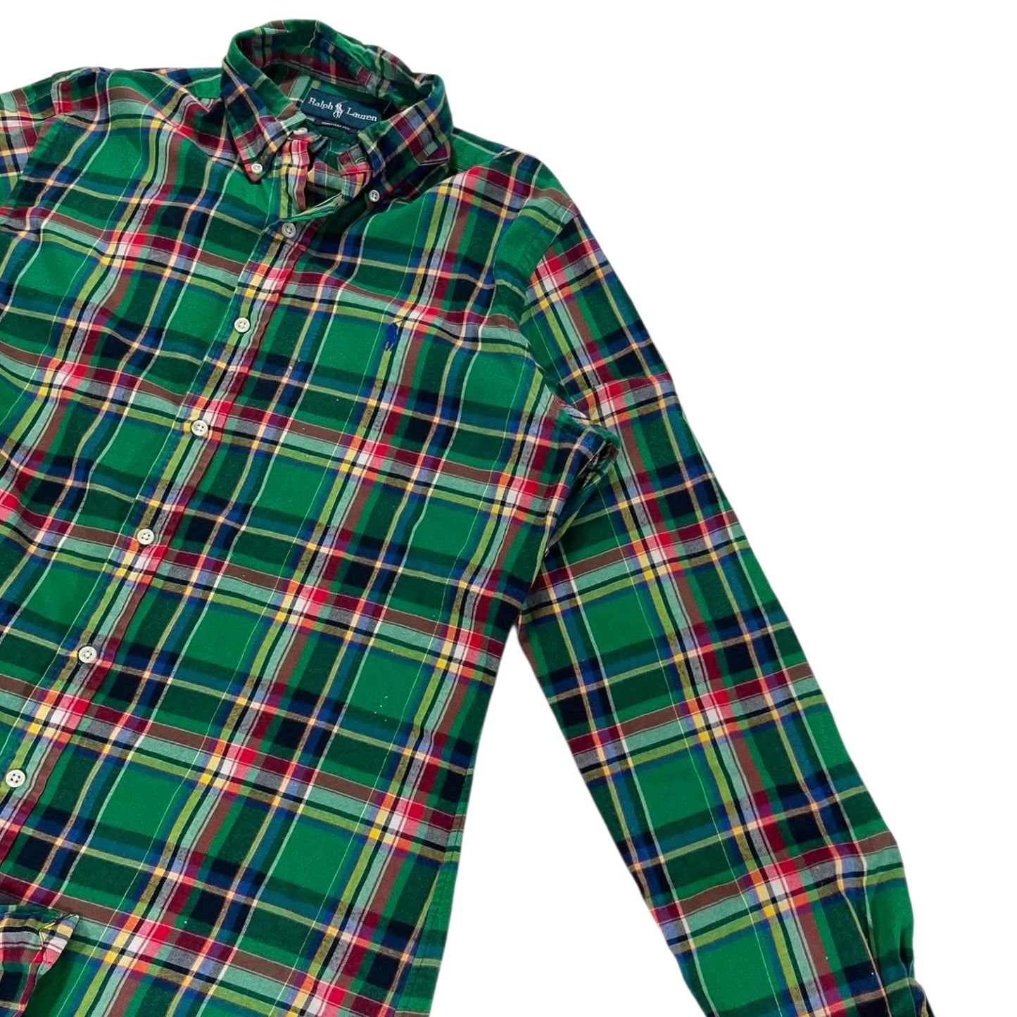 VINTAGE RALPH LAUREN GREEN PLAID BUTTON UP SHIRT (M)