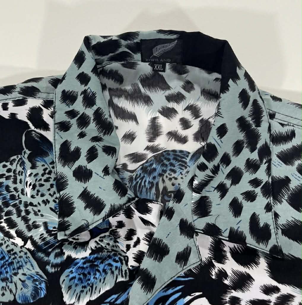 Y2K KIWILAND BLUE LEOPARD PRINT BUTTON UP SHIRT(XL-XXL)