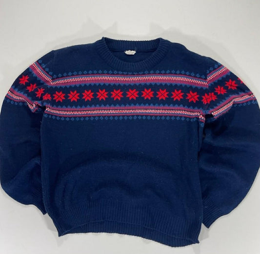 VINTAGE NAVY BLUE VINTAGE SWEATER WITH RED ACCENTS (M)