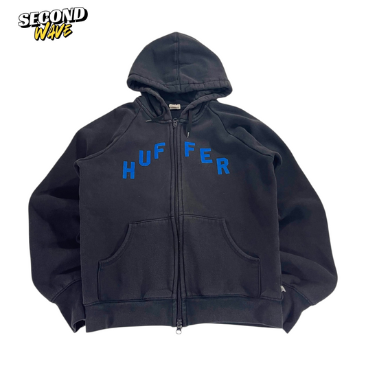 HUFFER BLACK ZIP UP HOODIE (M)