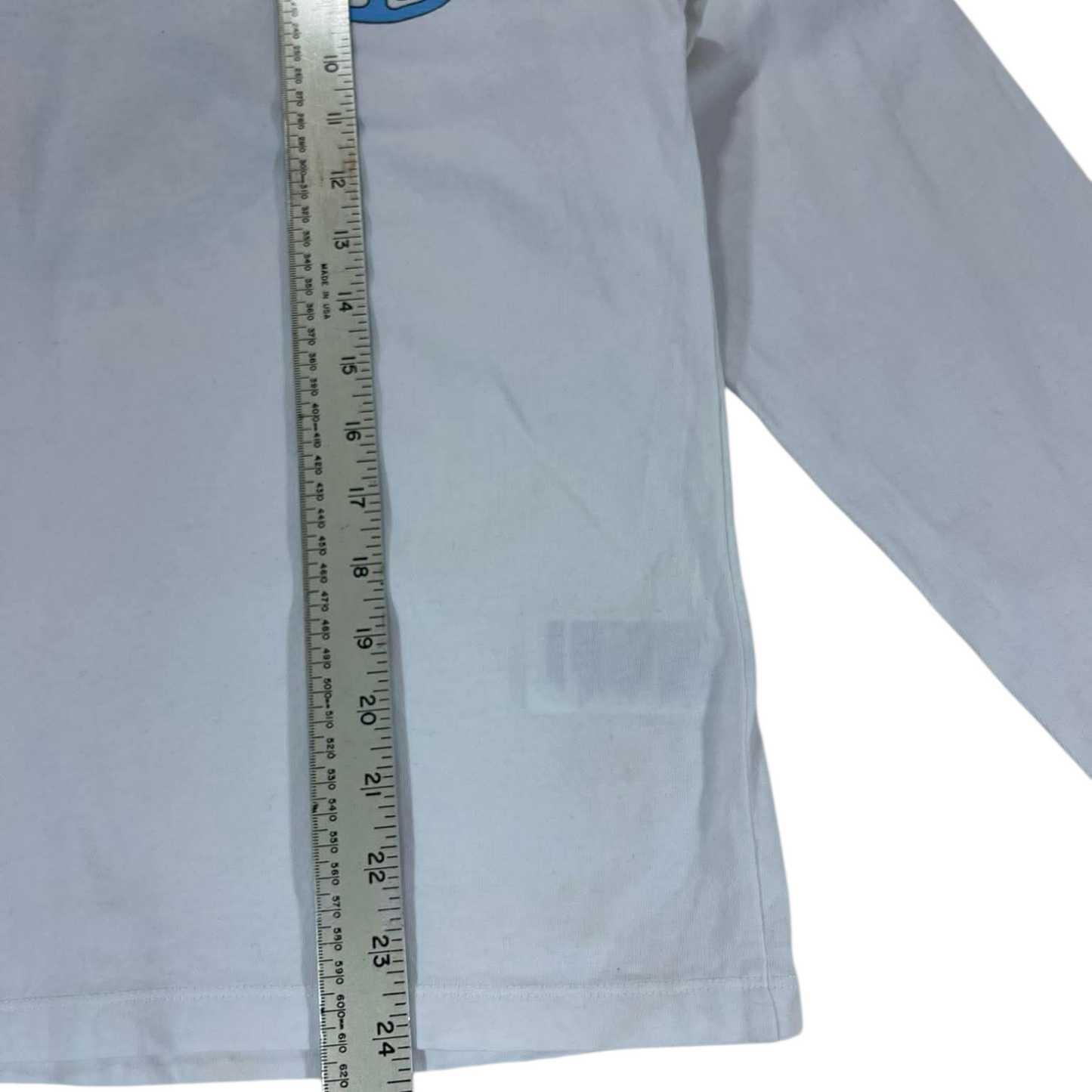 TOMMY HILFIGER WHITE LONG SLEEVE SHIRT WITH BLUE PEACE SIGN DESIGN (L-Womens)