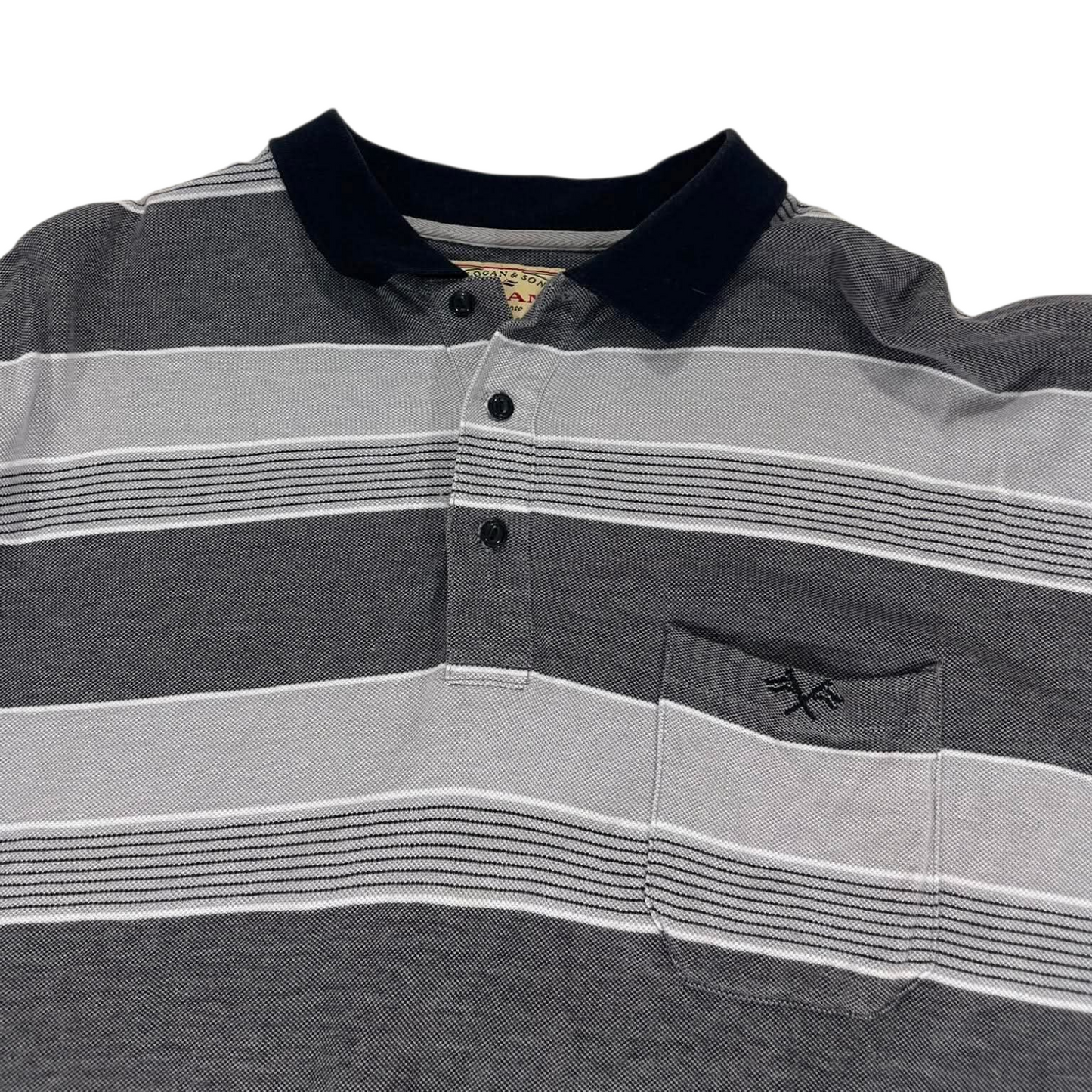 VINTAGE LOGAN & SONS GREY STRIPED POLO SHIRT (XL)