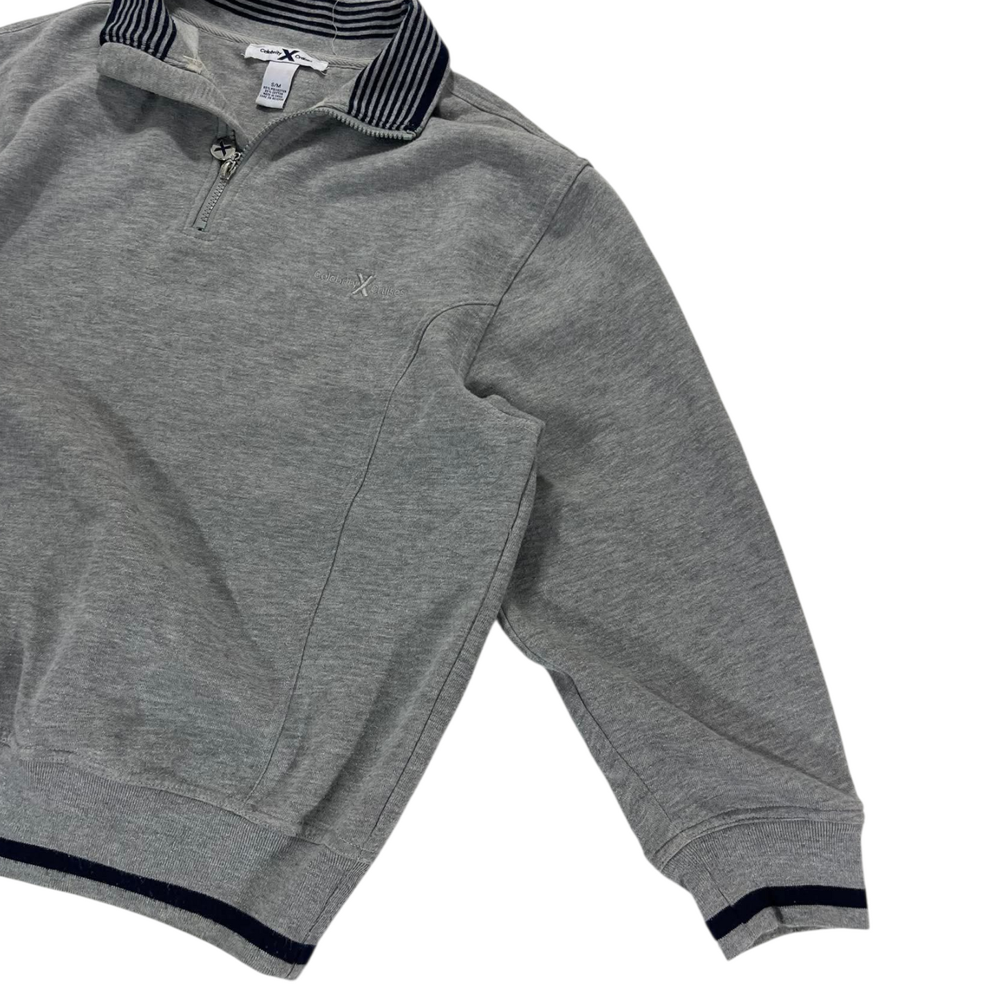 GREY QUARTER ZIP SWEATSHIRT WITH STRIPED AND EMBROIDERED LOGO (M)