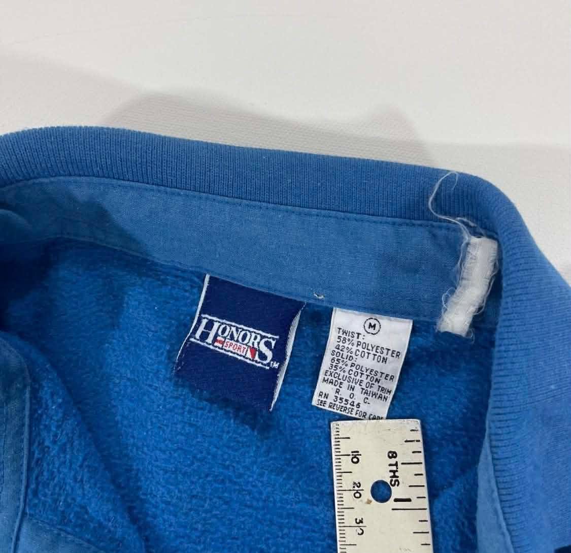 VINTAGE BLUE STRIPED LONG SLEEVED POLO SHIRT (M)