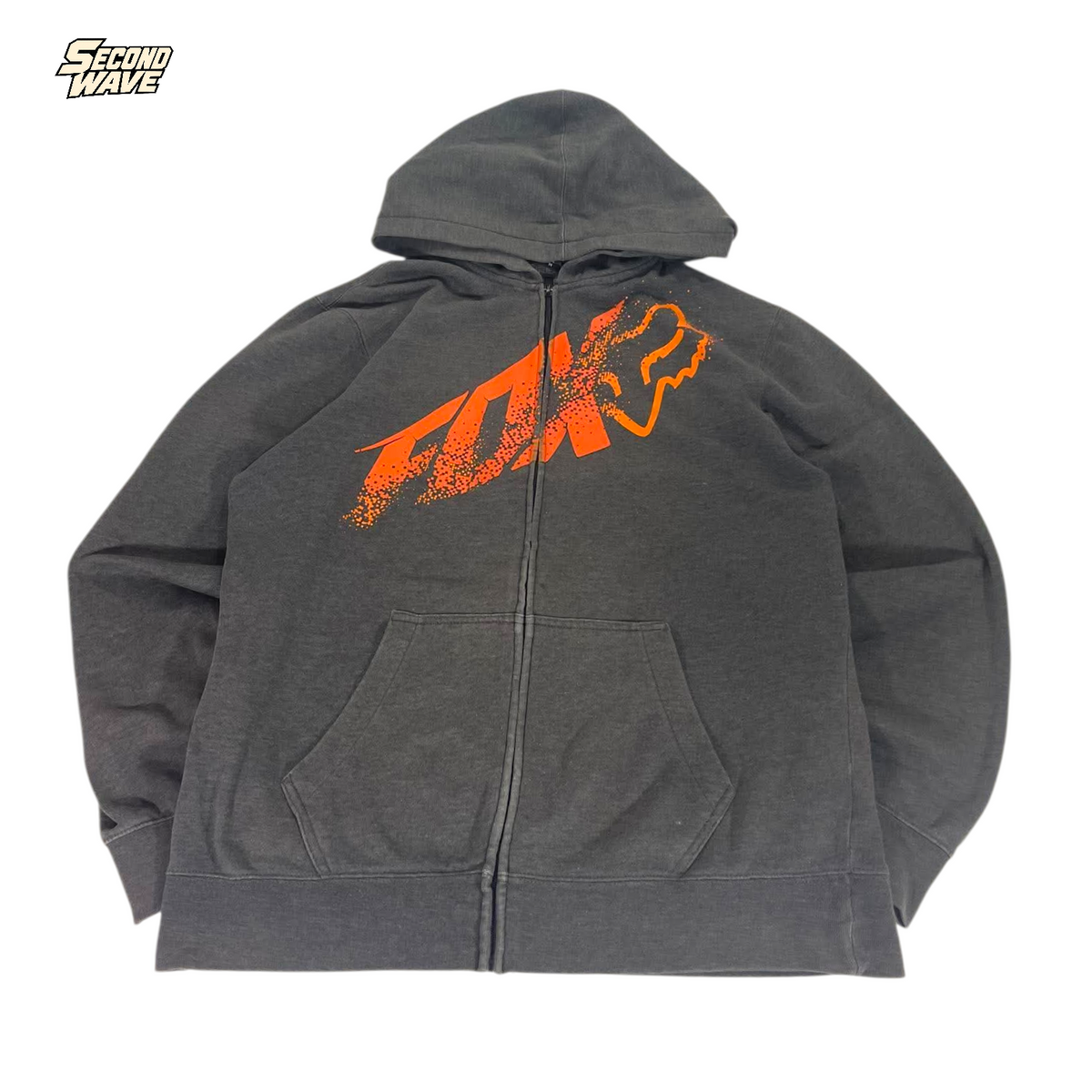 Y2K FOX GRAY ZIP UP HOODIE (M)