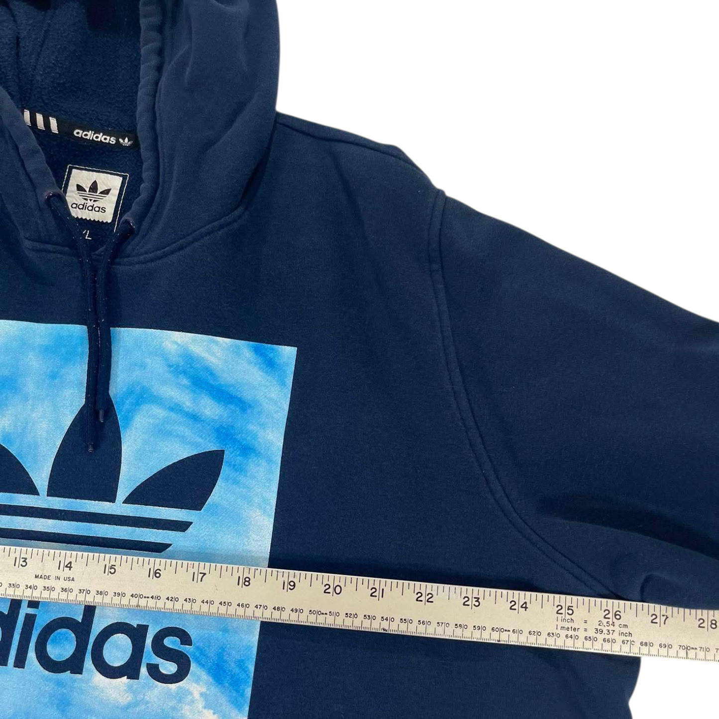 ADIDAS NAVY BLUE HOODIE WITH BLUE CLOUD GRAPHIC (XXL)