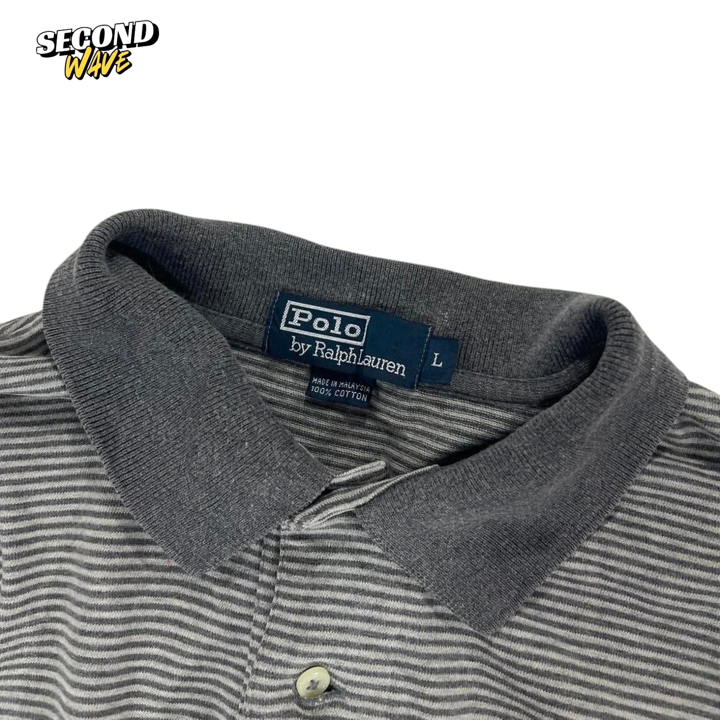 VINTAGE RALPH LAUREN GREY STRIPED POLO LONG SLEEVE (L)