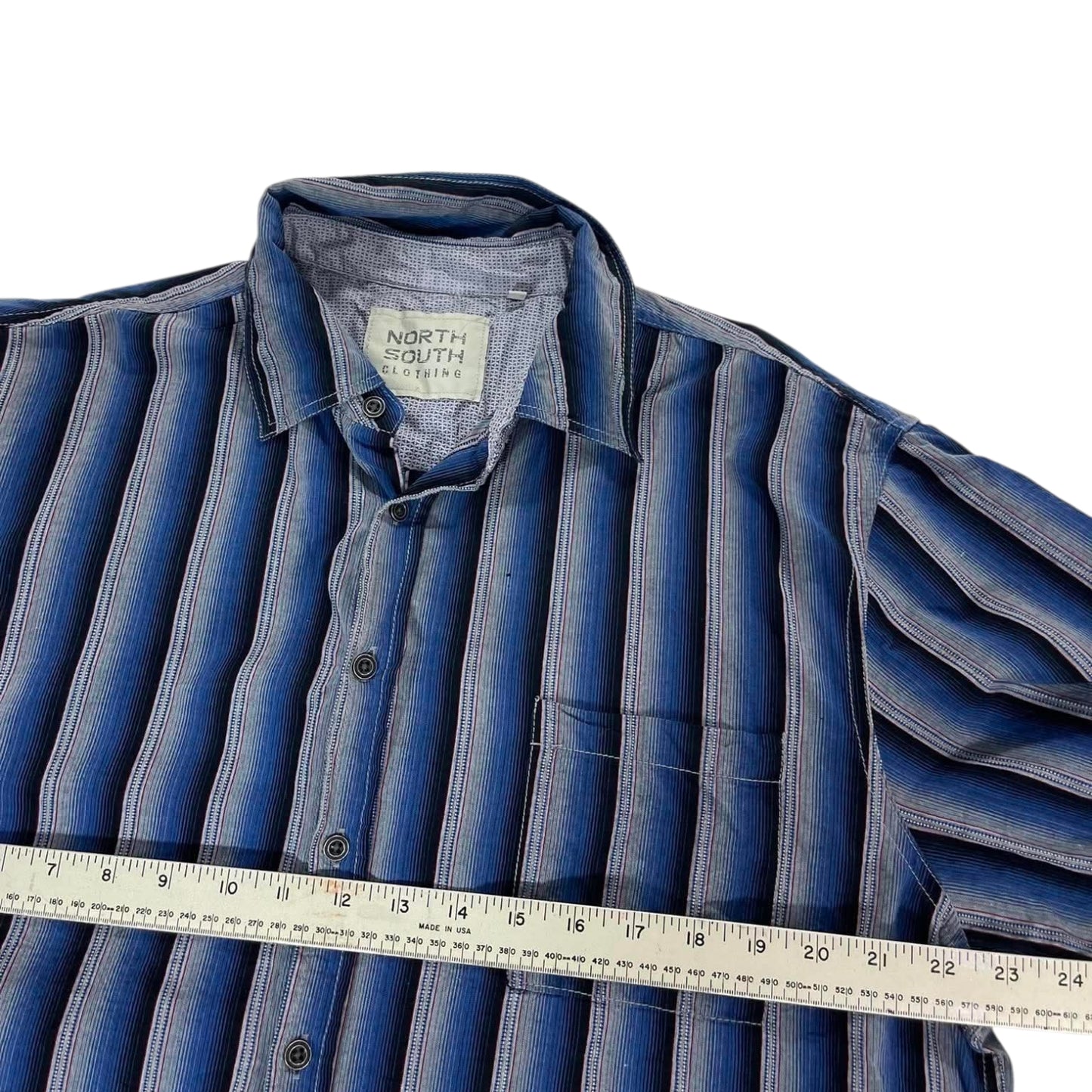 NORTH SOUTH CLOTHING BLUE STRIPED BUTTON UP SHIRT (XL)