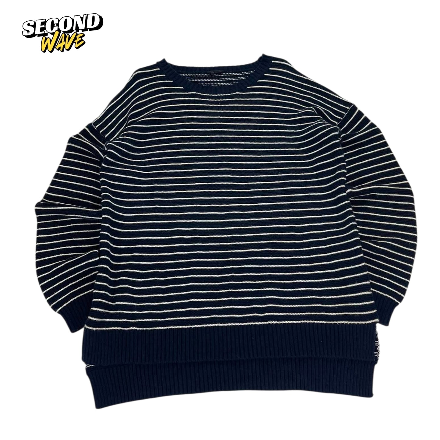 VINTAGE JAY JAYS NAVY BLUE & WHITE STRIPED CREWNECK (XL)