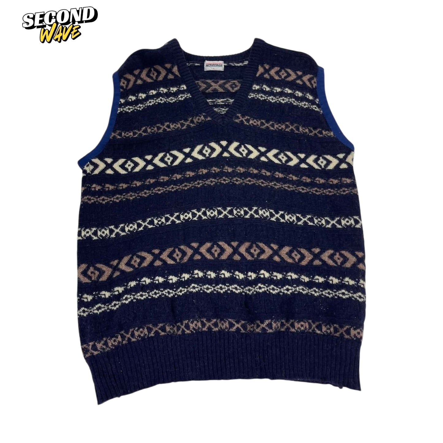 VINTAGE ADVANTAGE NAVY BLUE V SWEATER VEST (L)