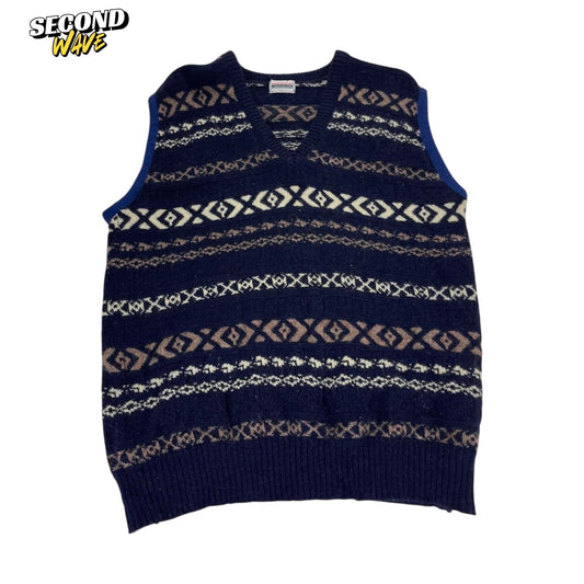 VINTAGE ADVANTAGE NAVY BLUE V SWEATER VEST (L)