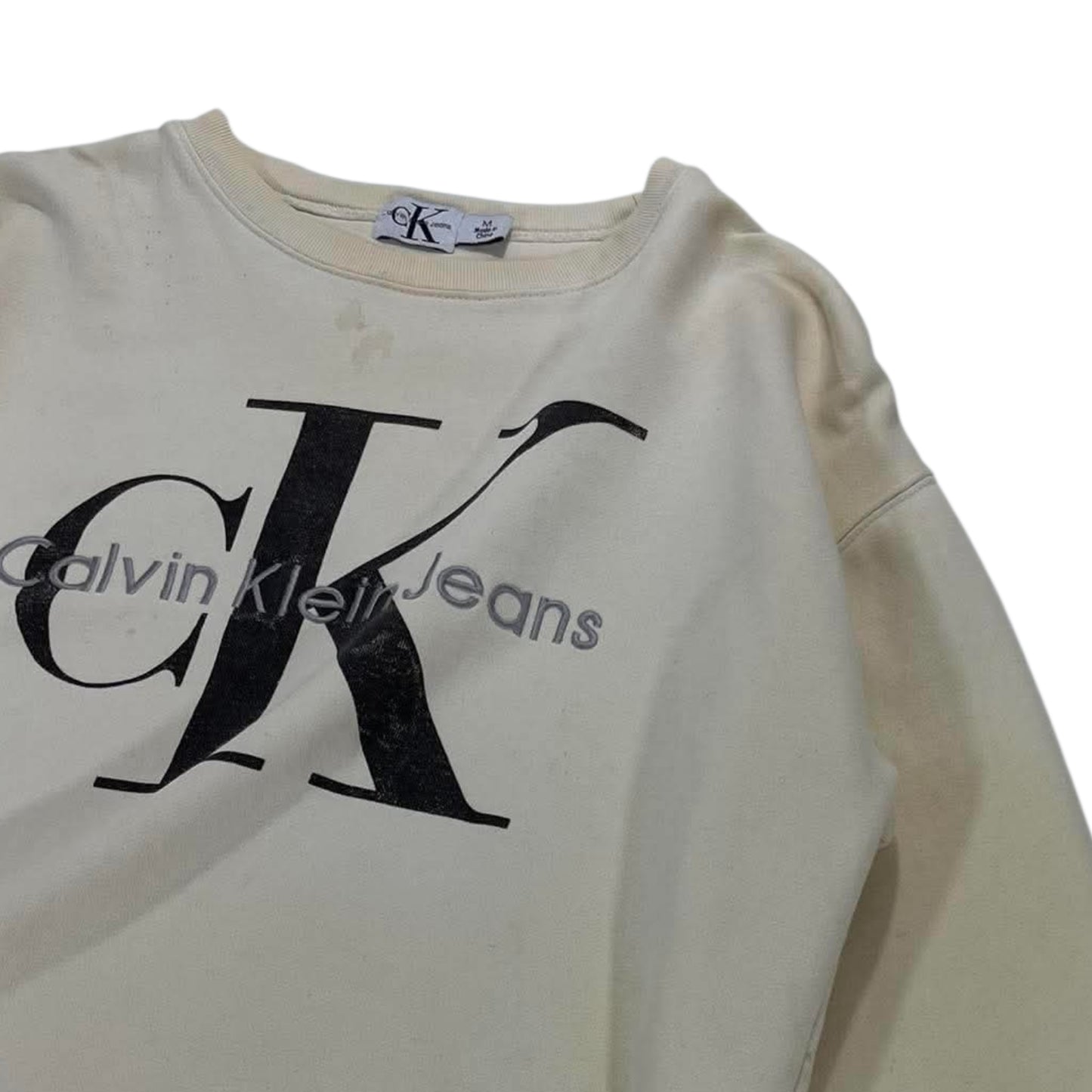 TRASHED VIBES CALVIN KLEIN CREAM CREWNECK (M)