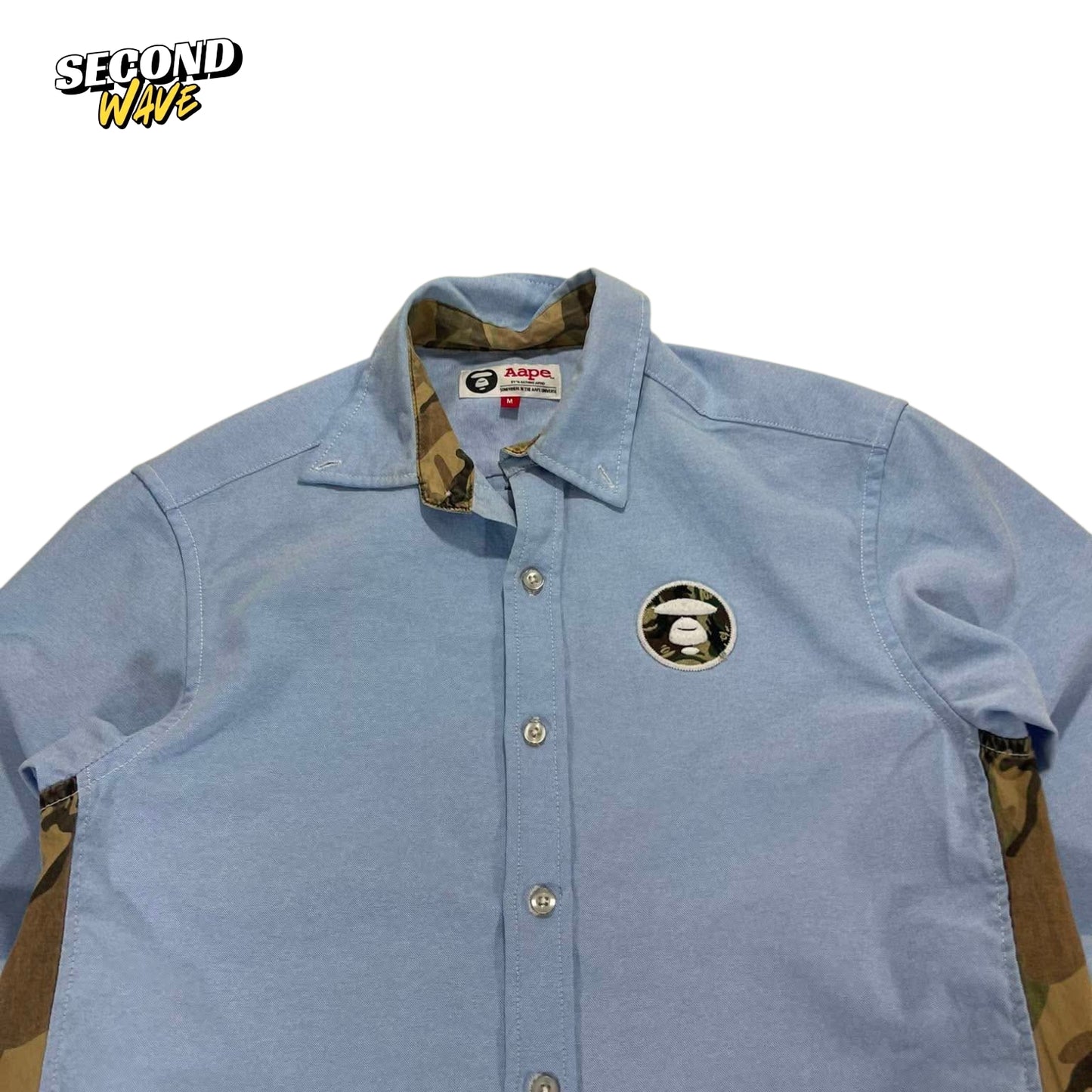 AAPE BLUE BUTTON UP SHIRT (M)