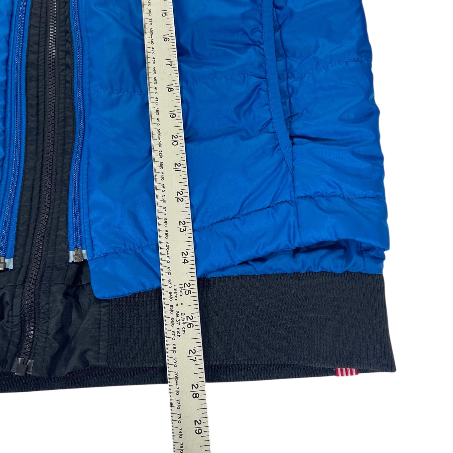 VINTAGE 2 IN 1 KAPPA REVERSIBLE BLUE AND BLACK PUFFER JACKET (L)