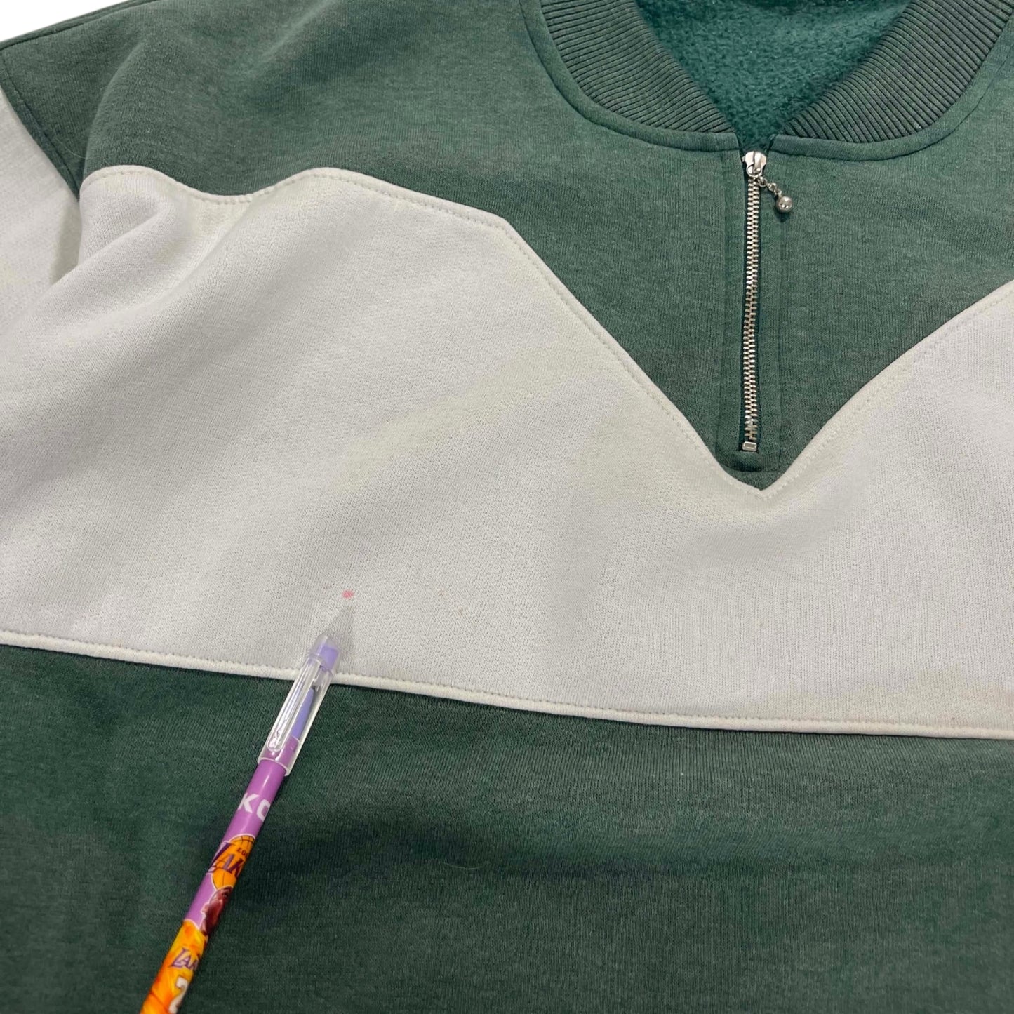 90S GREEN & GRAY STRIPED QUARTER ZIP (M-L)