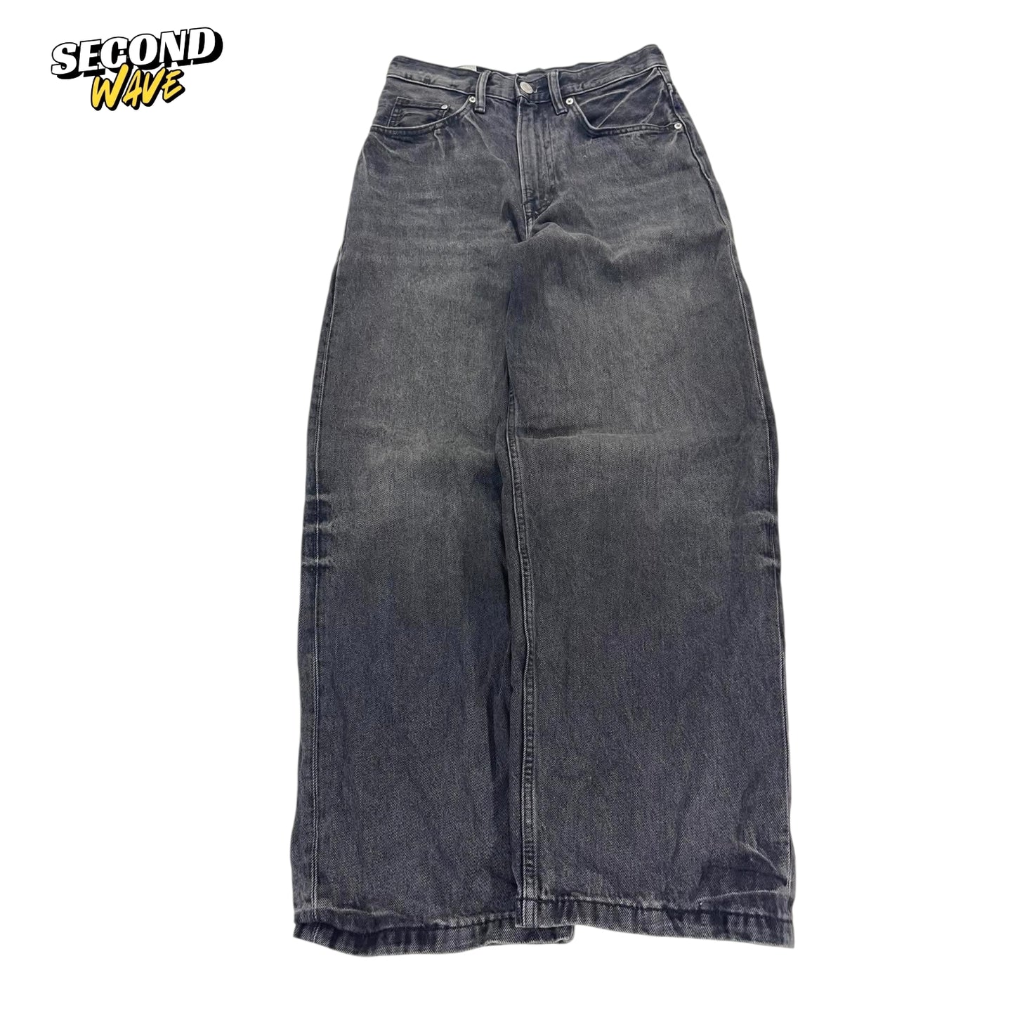 BLACK WIDE LEG BAGGY JEANS (30)