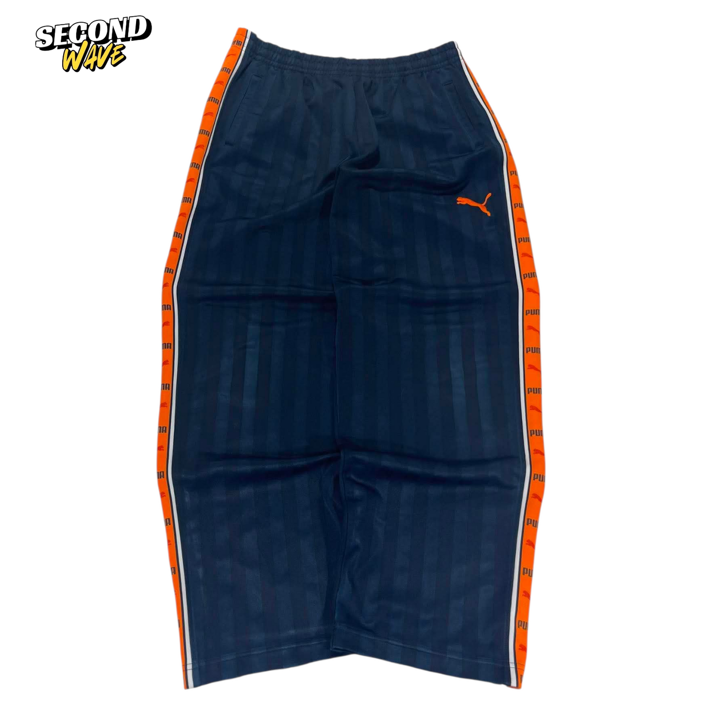 VINTAGE PUMA NAVY BLUE TRACK PANTS (L)