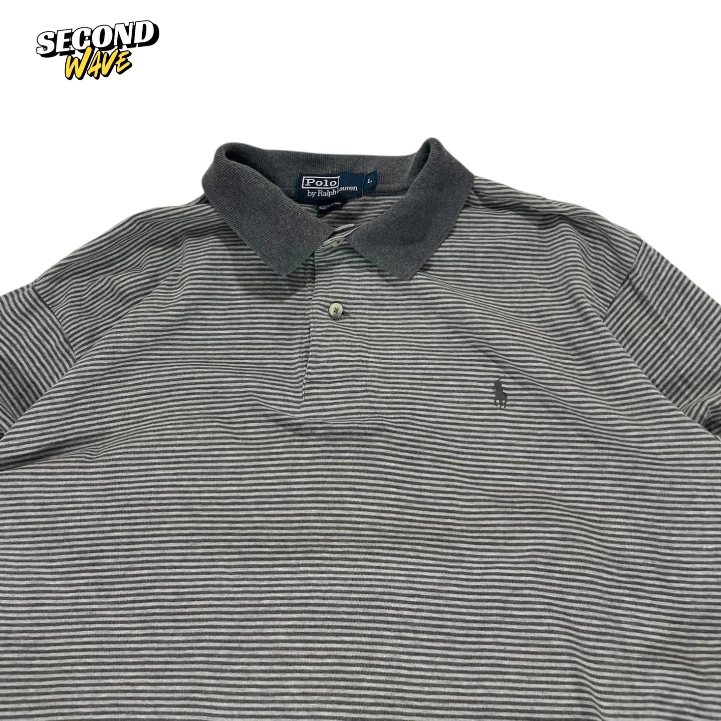 VINTAGE RALPH LAUREN GREY STRIPED POLO LONG SLEEVE (L)