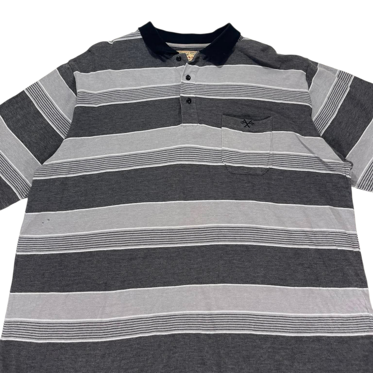 VINTAGE LOGAN & SONS GREY STRIPED POLO SHIRT (XL)