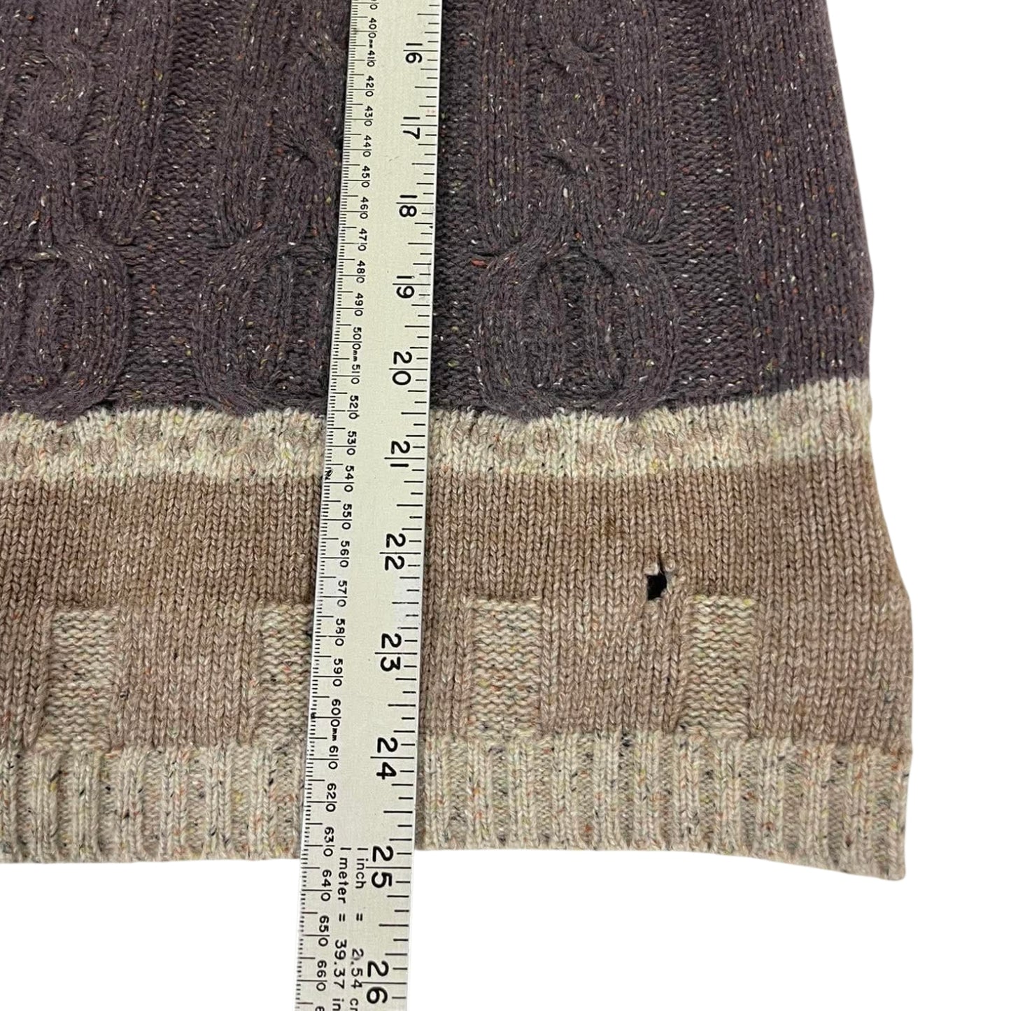 90S BROWN & TAN PLAID KNIT SWEATER (M)