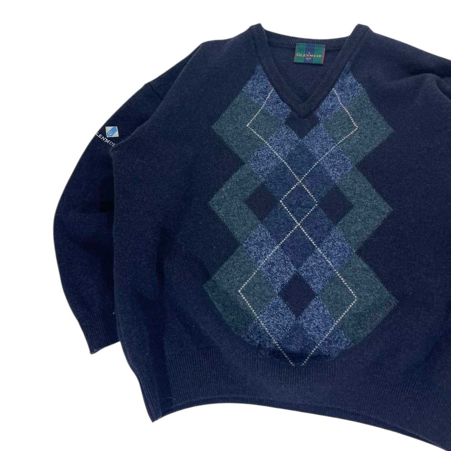 VINTAGE PURE NEW WOOL GLENMUIR BLUE V SWEATER (M-L)