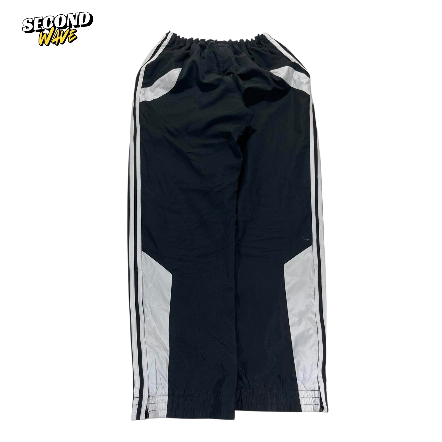 VINTAGE ADIDAS BLACK TRACK PANTS WITH WHITE STRIPED (42-44)