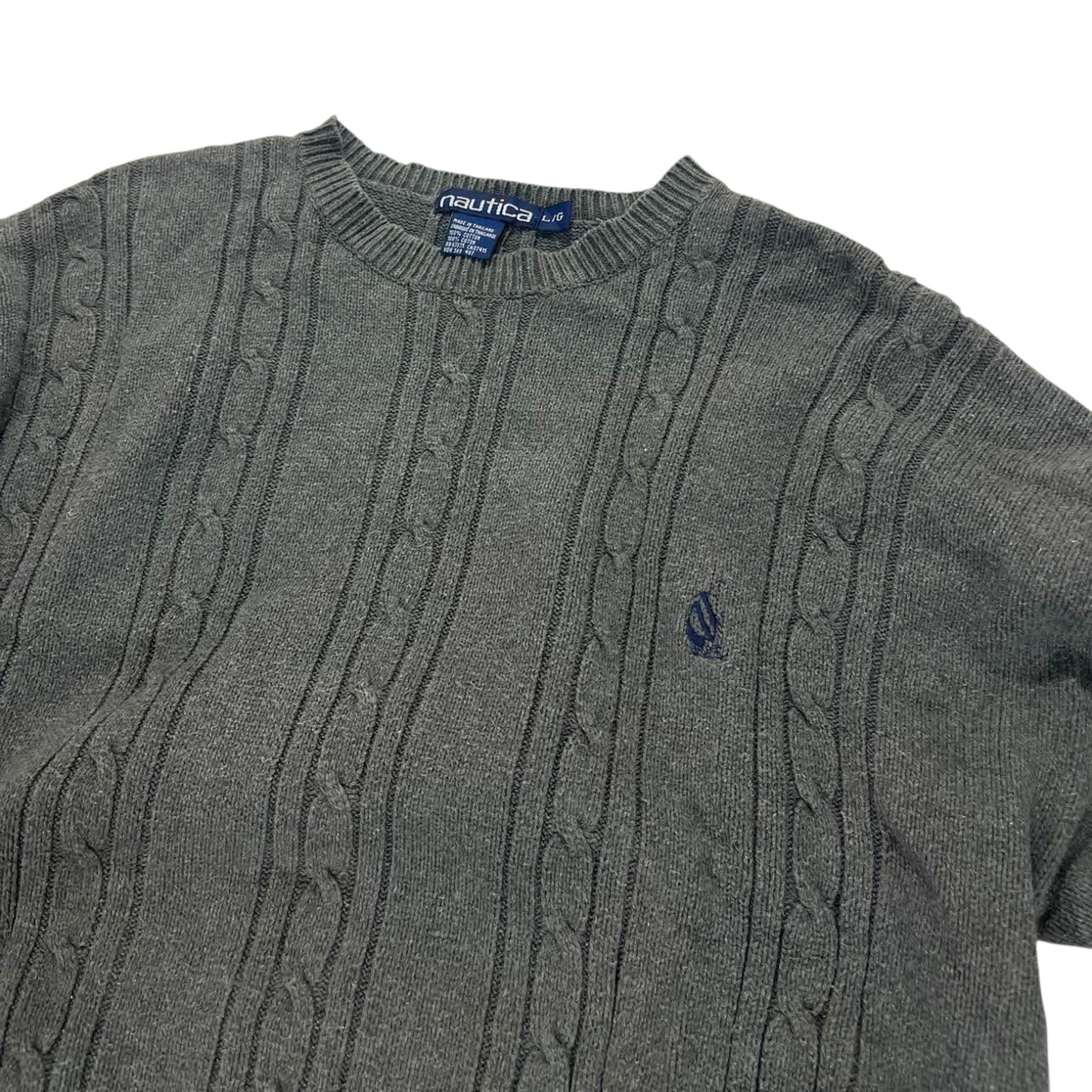 NAUTICA GRAY CABLE KNIT SWEATER (L)