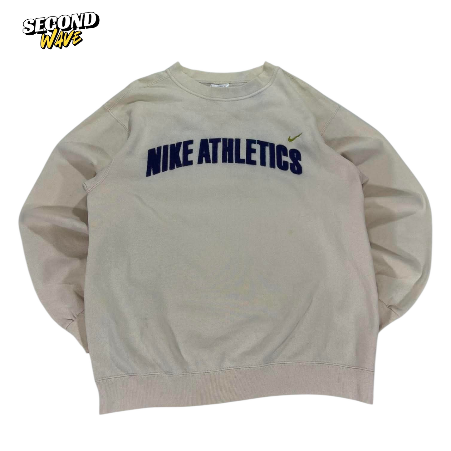 VINTAGE SPELLOUT NIKE ATHLETICS CREAM SWEATSHIRT (M-L)
